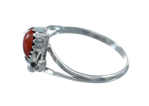 Sterling Silver Coral Native American Ring Size 7-1/2 JX130919